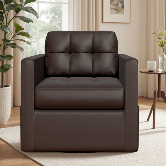 Leather Swivel Accent Chair for Living Room with Throw Pillow