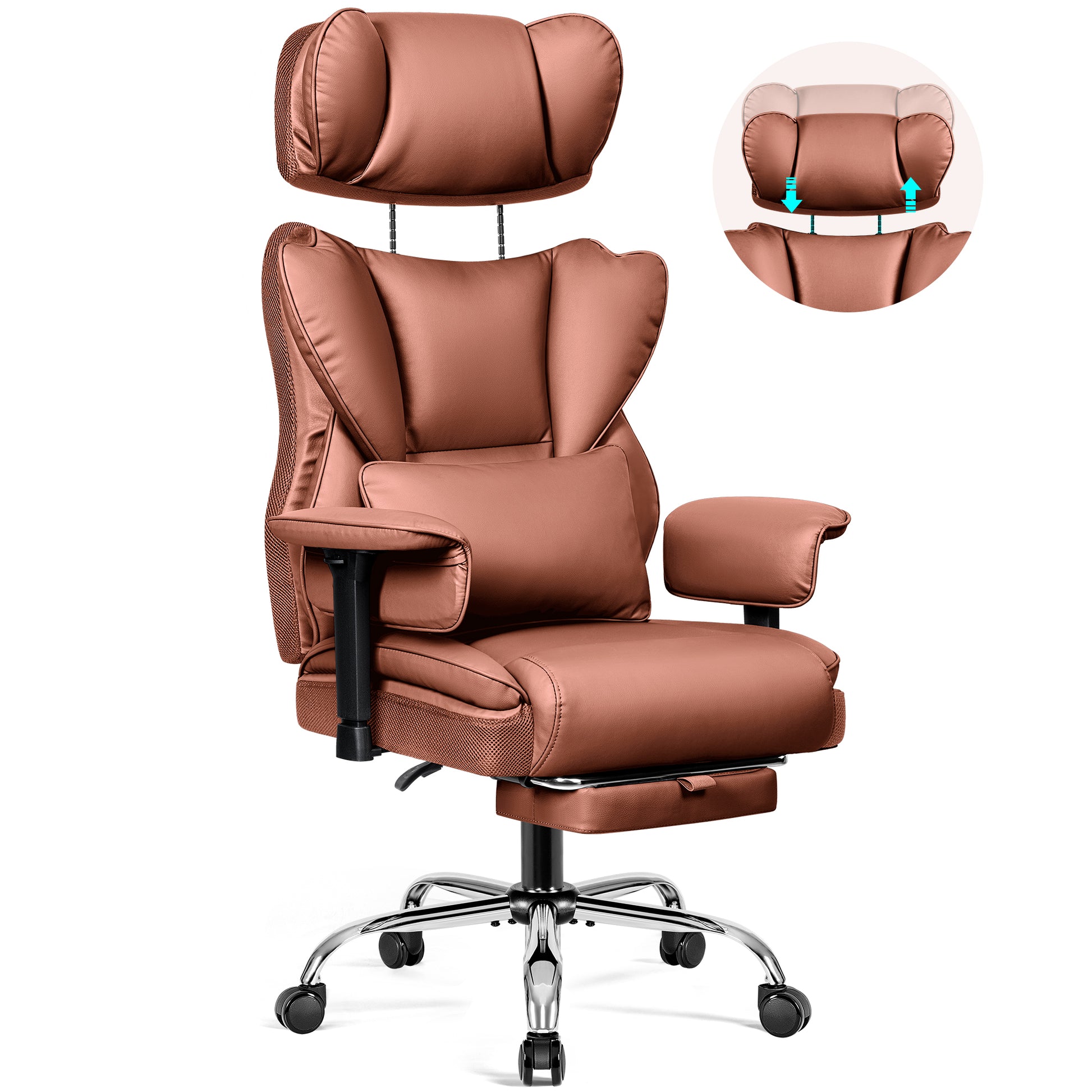 Big & Tall Leather Office Chair with 3D Adjustable Headrest & Armrests 312