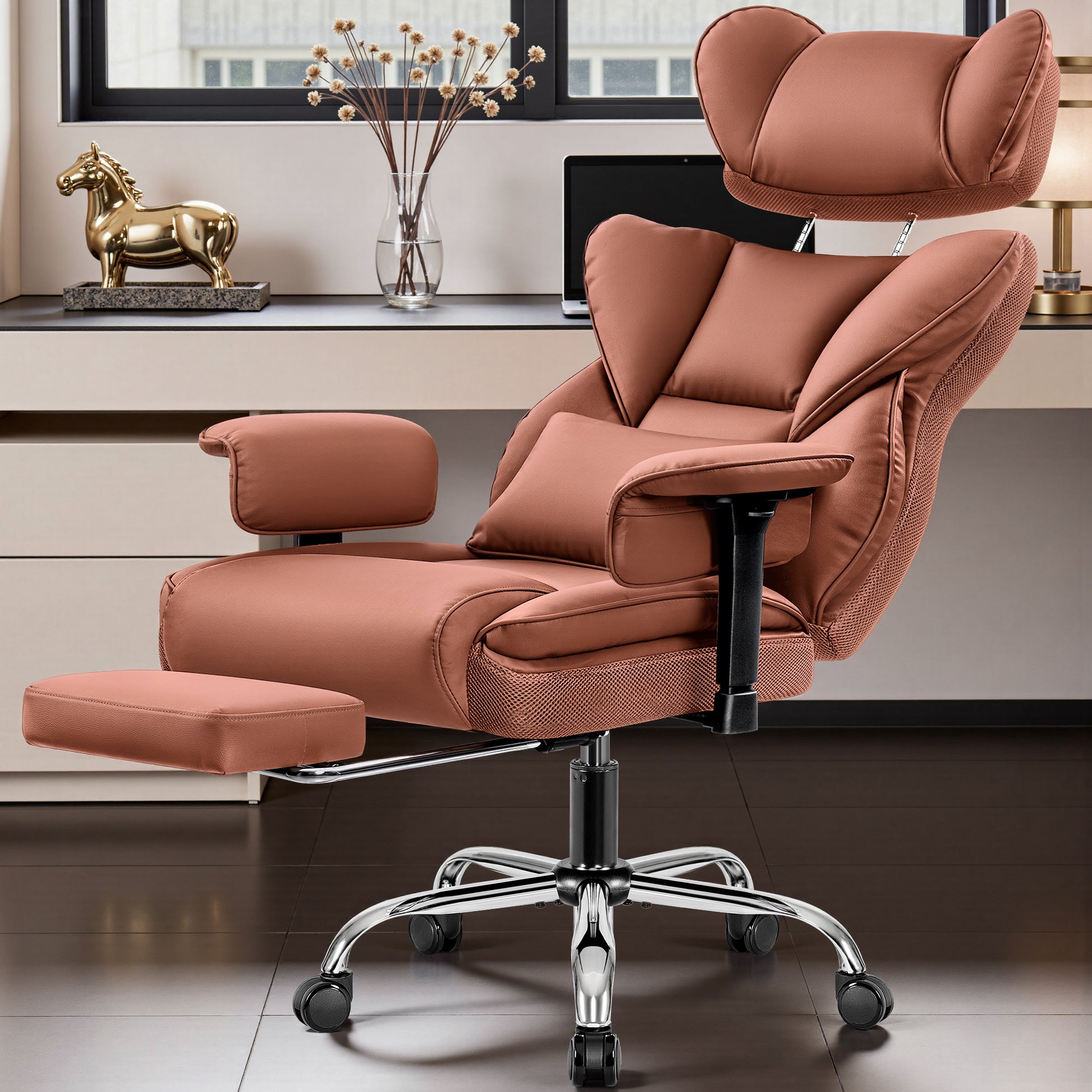 Big & Tall Leather Office Chair with 3D Adjustable Headrest & Armrests 312