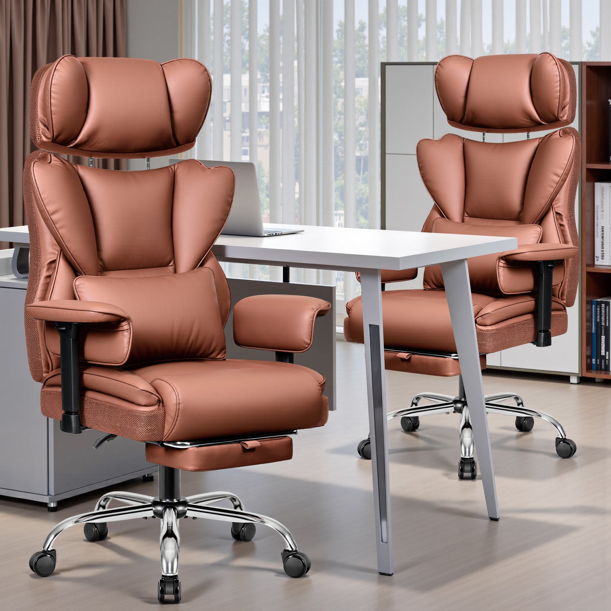 Big & Tall Leather Office Chair with 3D Adjustable Headrest & Armrests 312