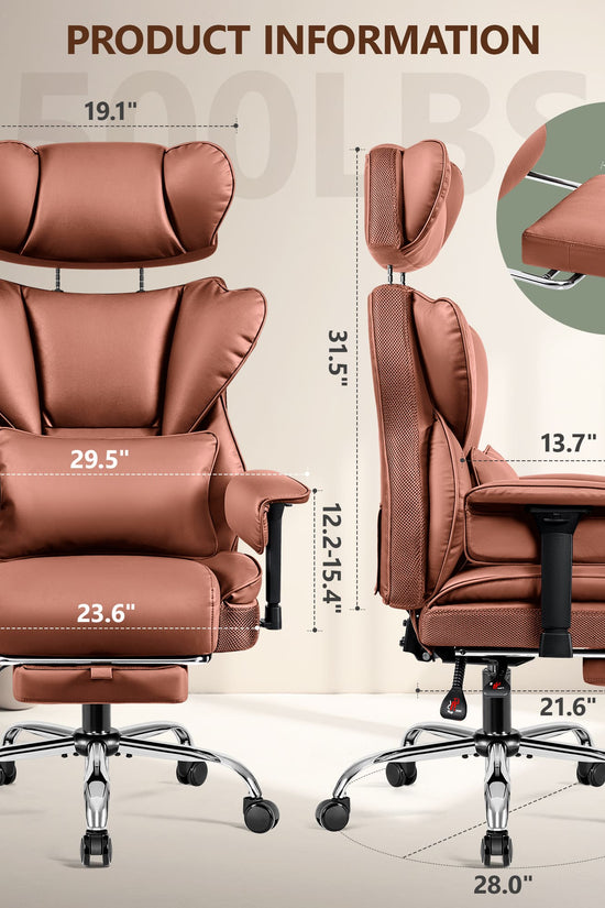 Big & Tall Leather Office Chair with 3D Adjustable Headrest & Armrests 312