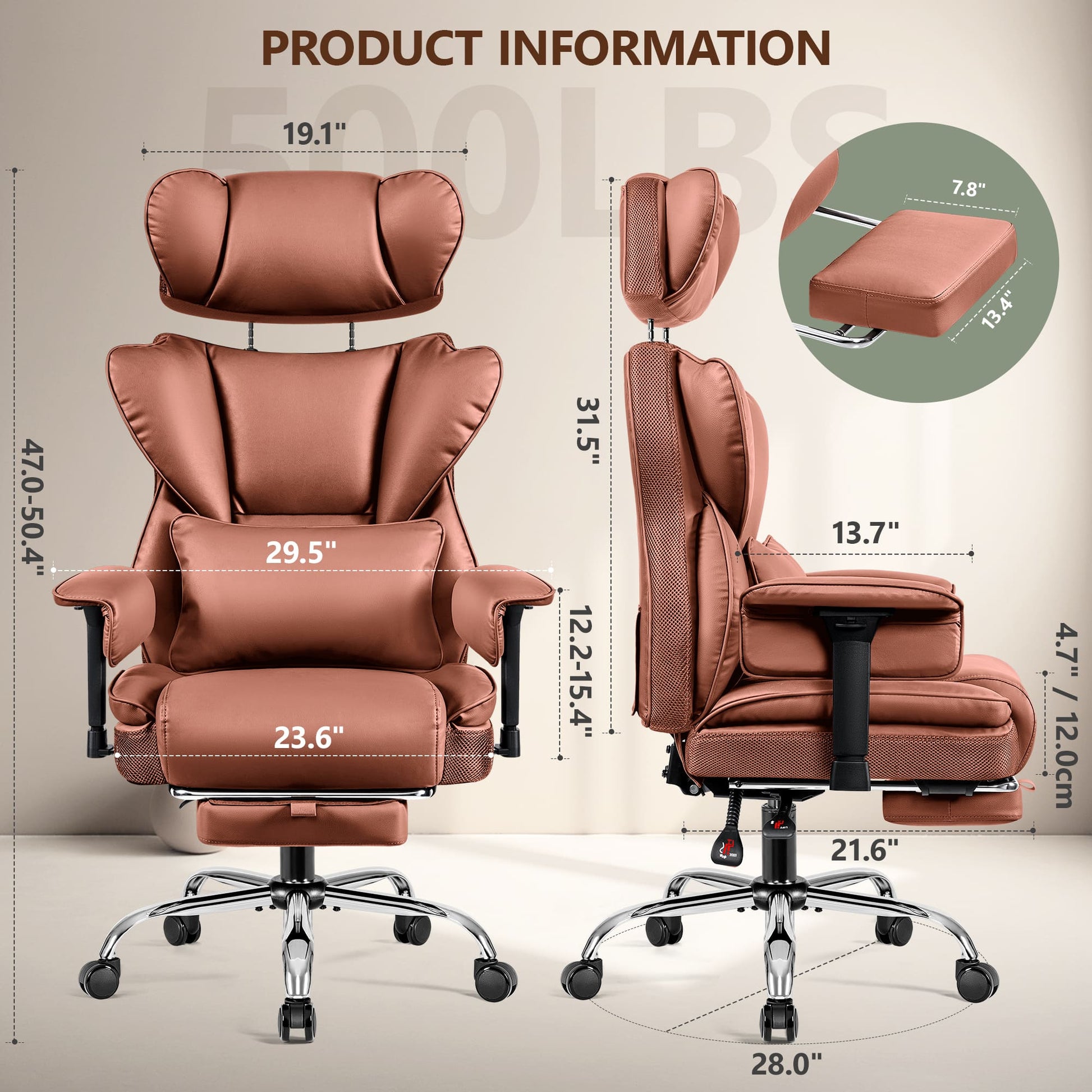 Big & Tall Leather Office Chair with 3D Adjustable Headrest & Armrests 312