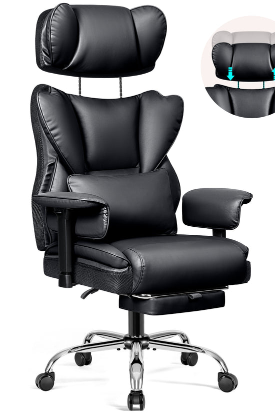 Big & Tall Leather Office Chair with 3D Adjustable Headrest & Armrests 312