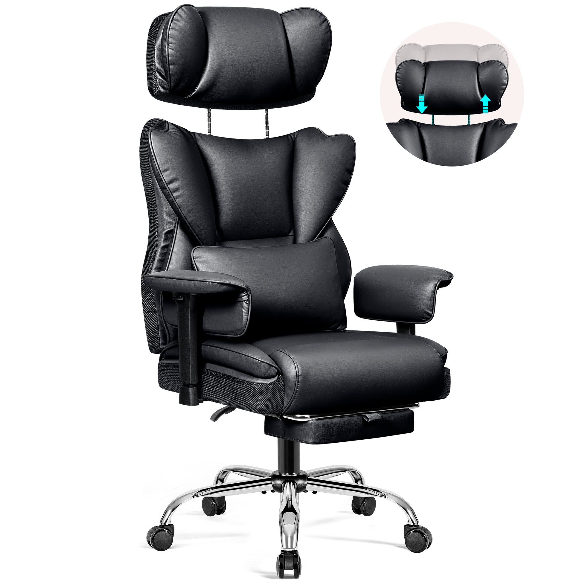 Big & Tall Leather Office Chair with 3D Adjustable Headrest & Armrests 312