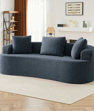 3-Seater Plush Floor Sofa with Cushions & Curved Back