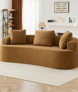 3-Seater Plush Floor Sofa with Cushions & Curved Back