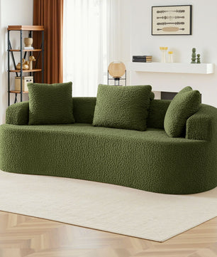 3-Seater Plush Floor Sofa with Cushions & Curved Back