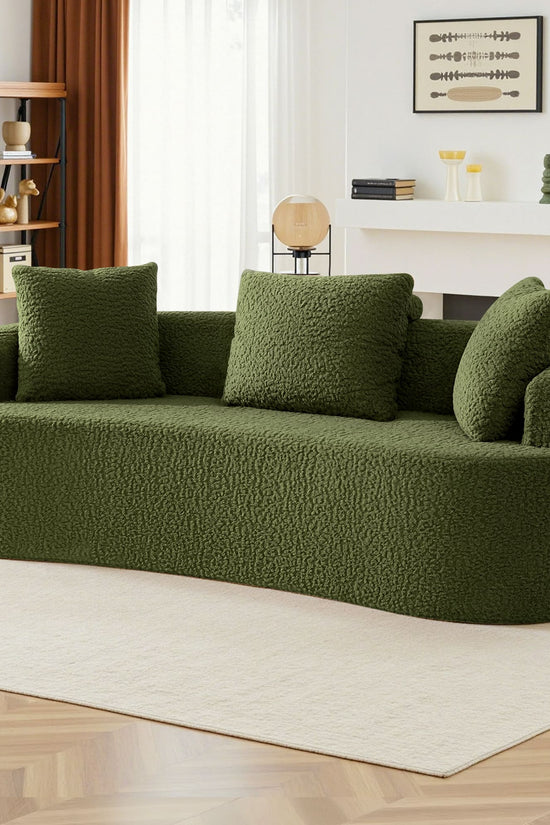 3-Seater Plush Floor Sofa with Cushions & Curved Back