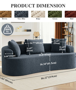 3-Seater Plush Floor Sofa with Cushions & Curved Back