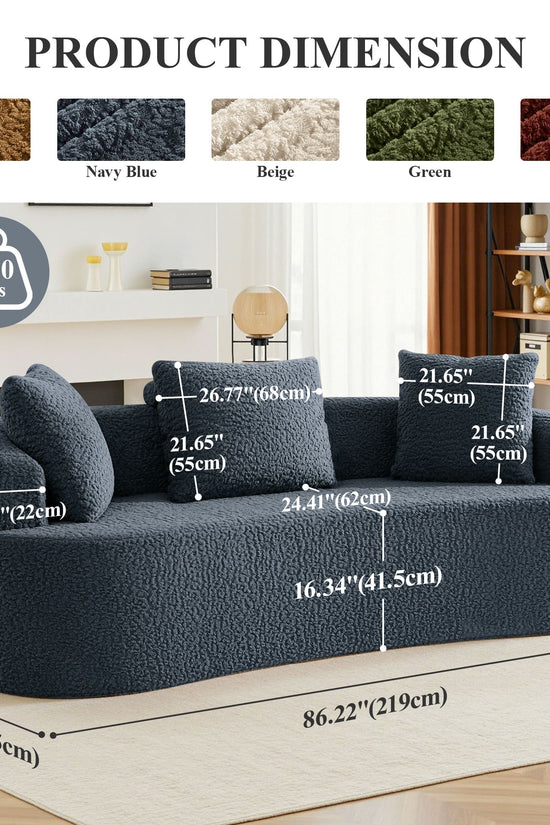 3-Seater Plush Floor Sofa with Cushions & Curved Back