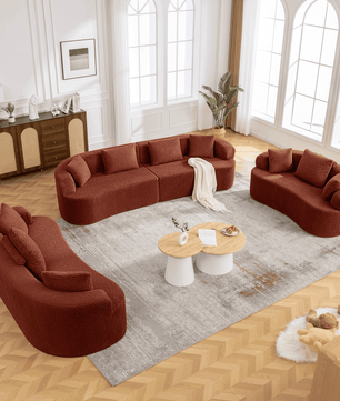 3-Seater Plush Floor Sofa with Cushions & Curved Back