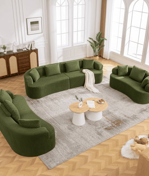 3-Seater Plush Floor Sofa with Cushions & Curved Back