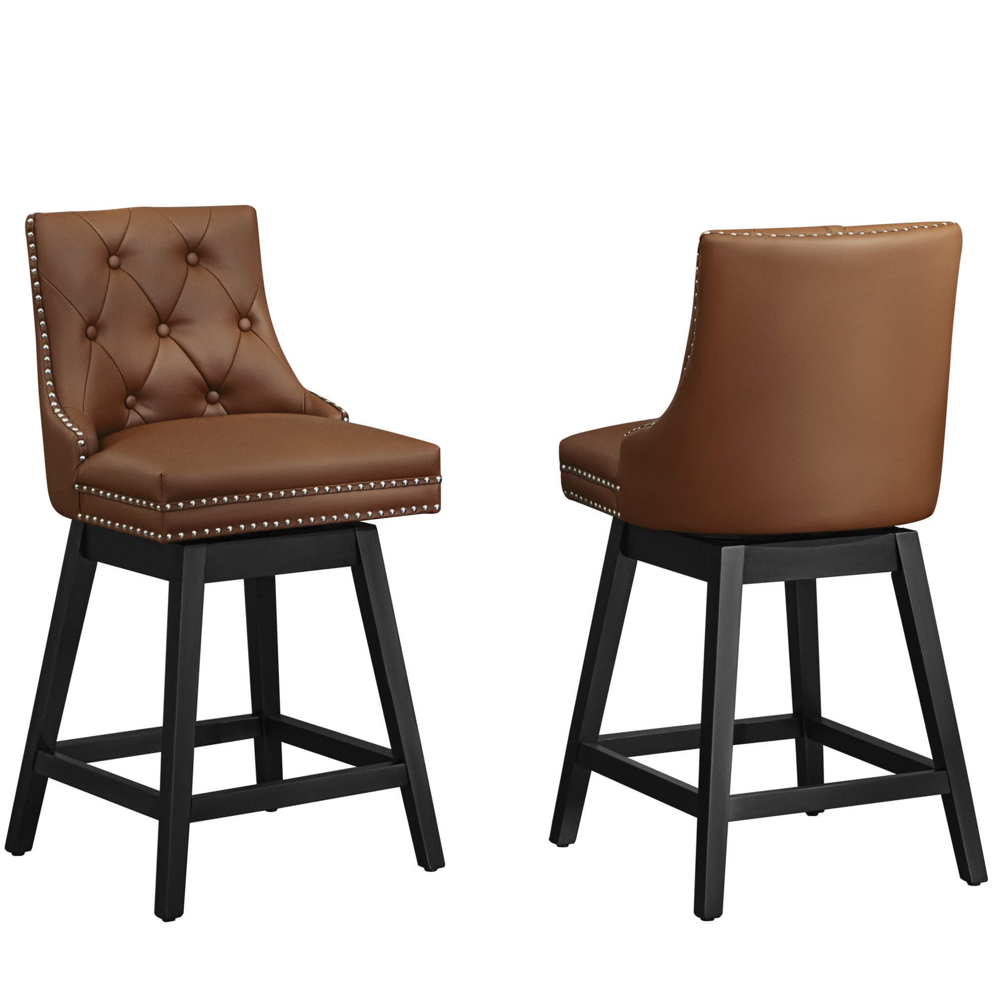 Swivel Bar Stools with Backs and Solid Wood Legs Set of 2