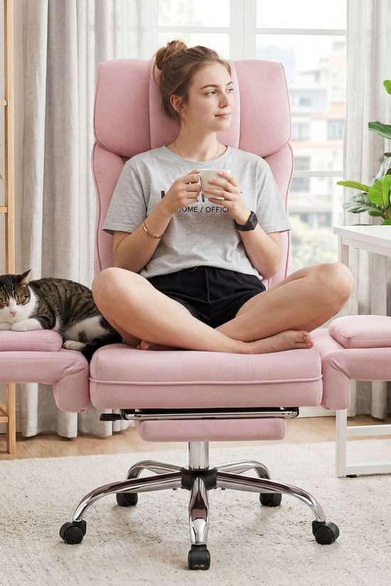 Ergonomic Velvet Office Chair with Wide Cross and Flip-Up Arms