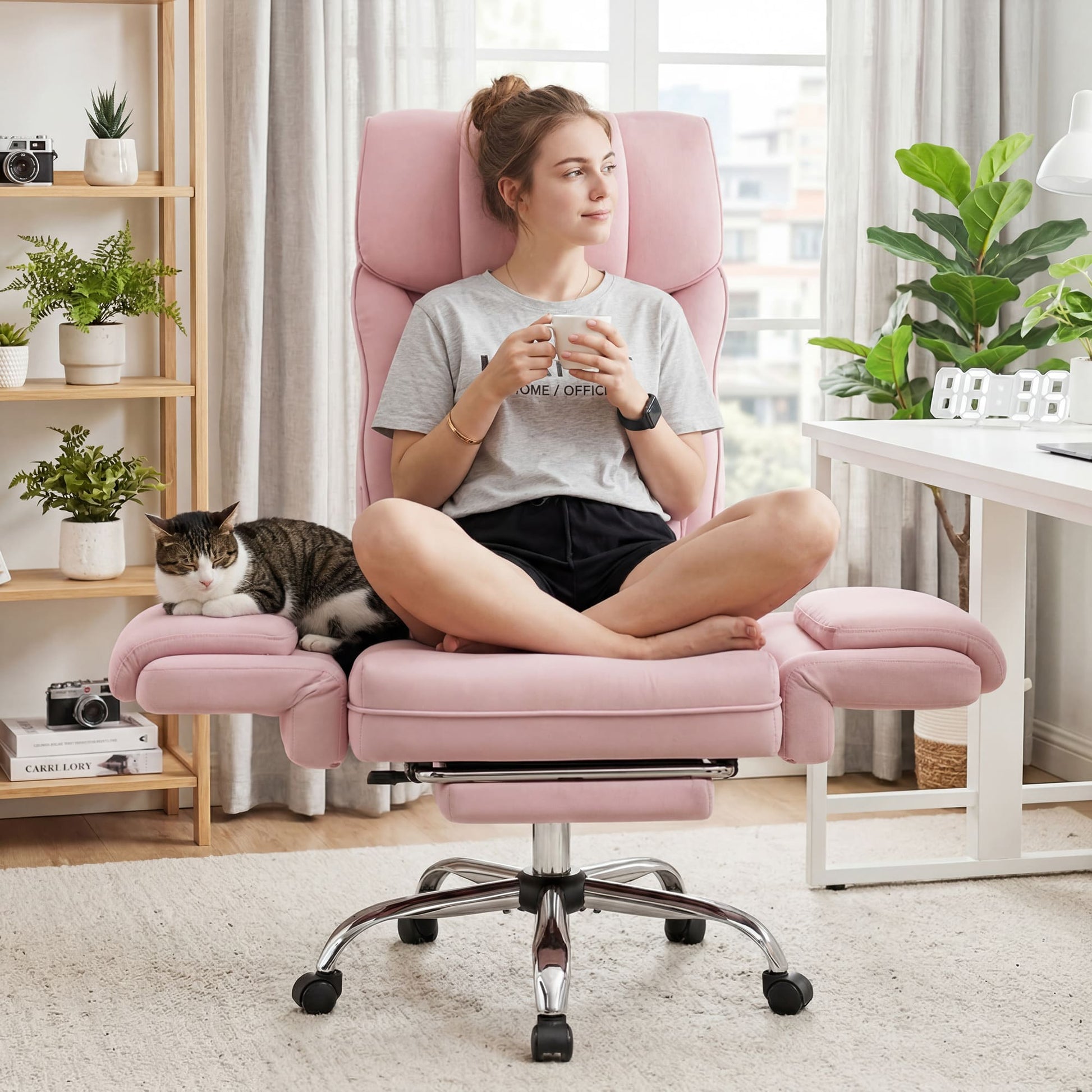 Ergonomic Velvet Office Chair with Wide Cross and Flip-Up Arms
