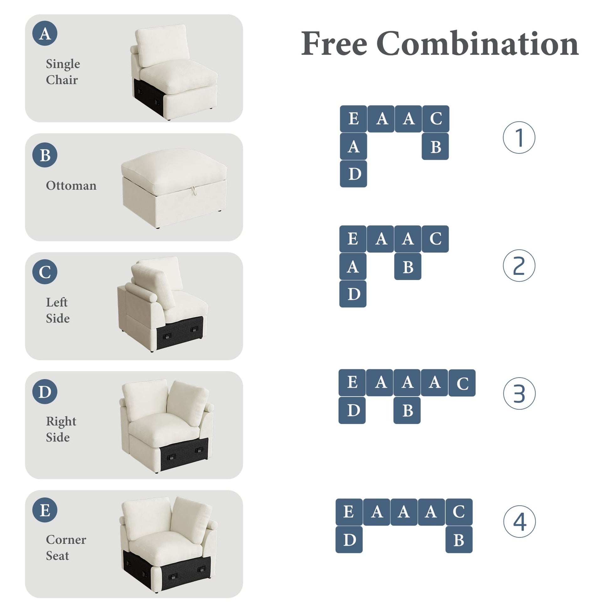 5-seat Modular Sectional Sofa with Hidden Storage