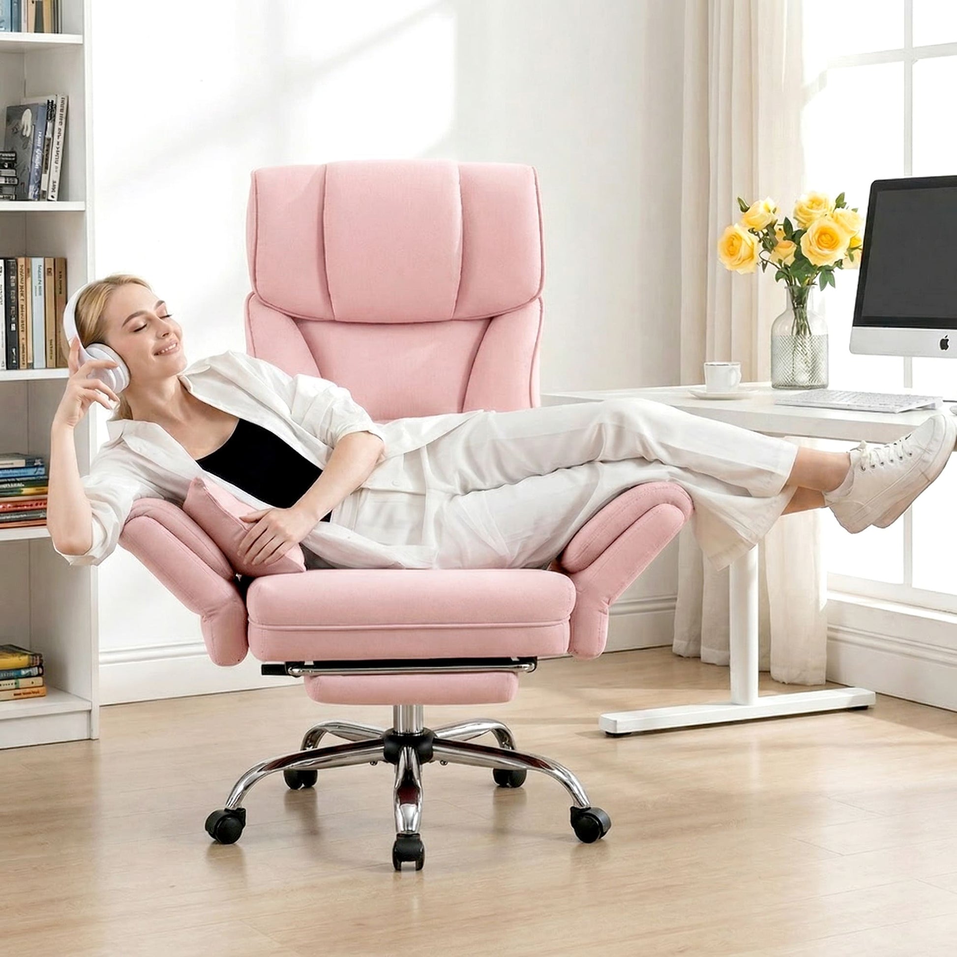 Ergonomic Velvet Office Chair with Wide Cross and Flip-Up Arms