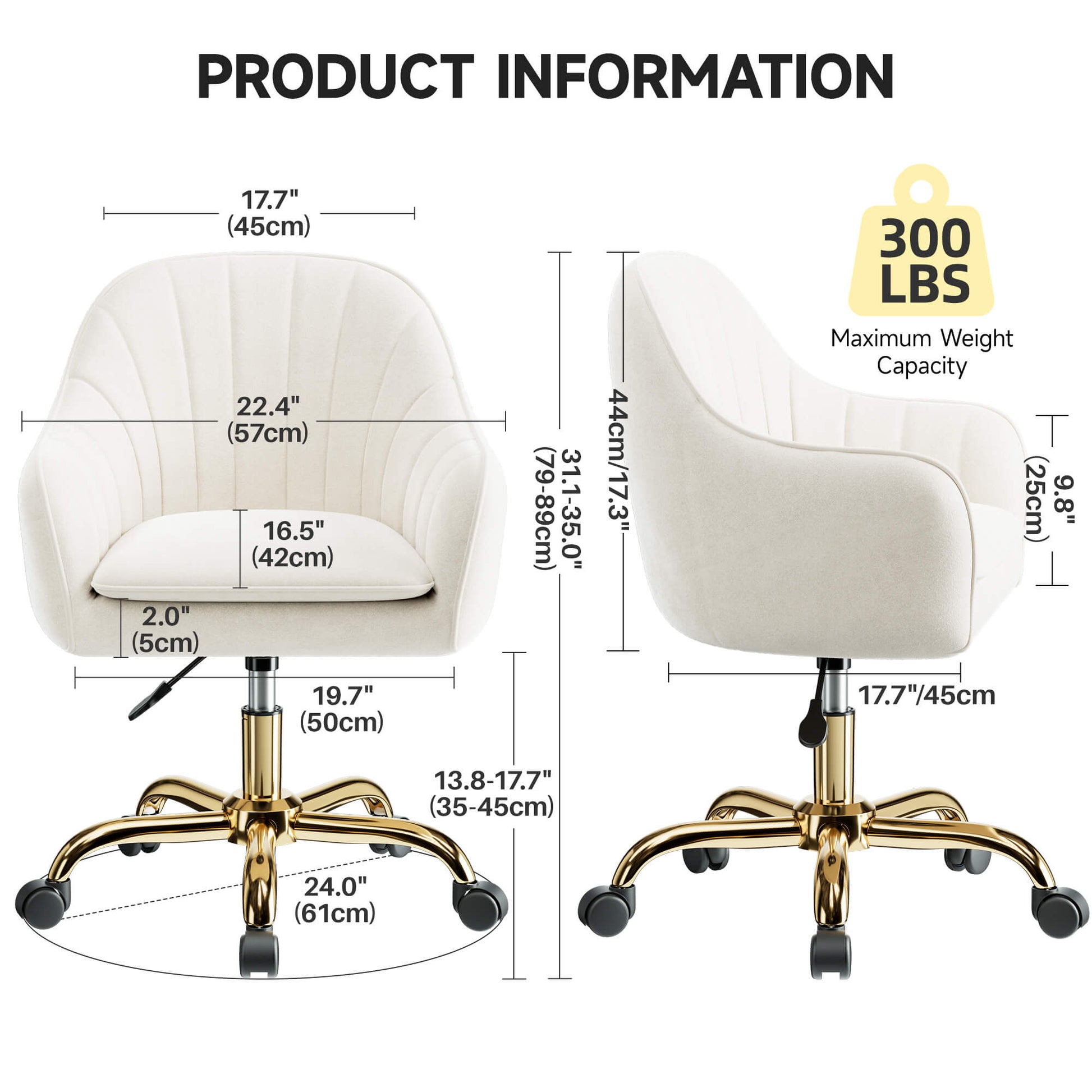 Modern Vanity Chair with Adjustable Height and Comfy Back Support