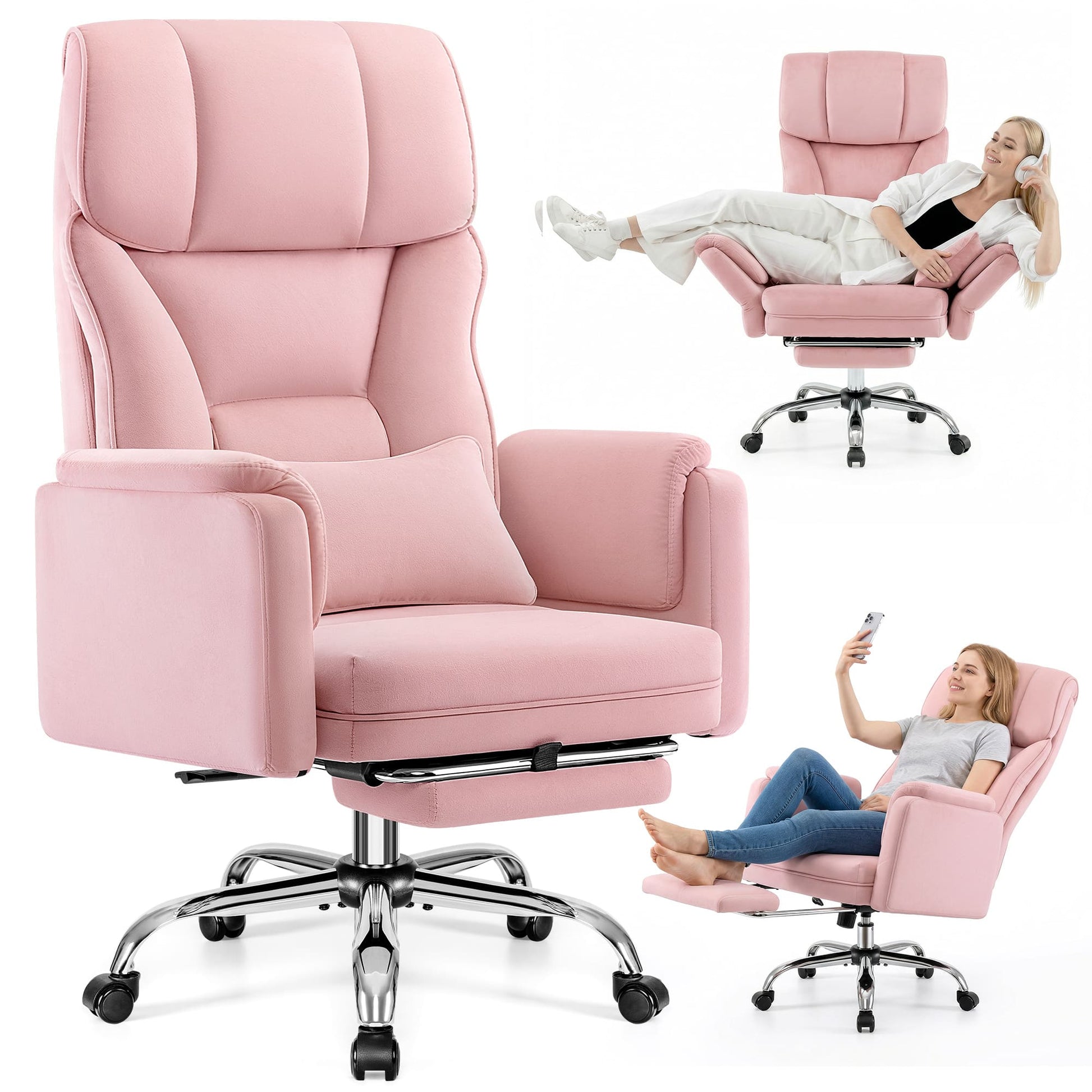 Ergonomic Velvet Office Chair with Wide Cross and Flip-Up Arms