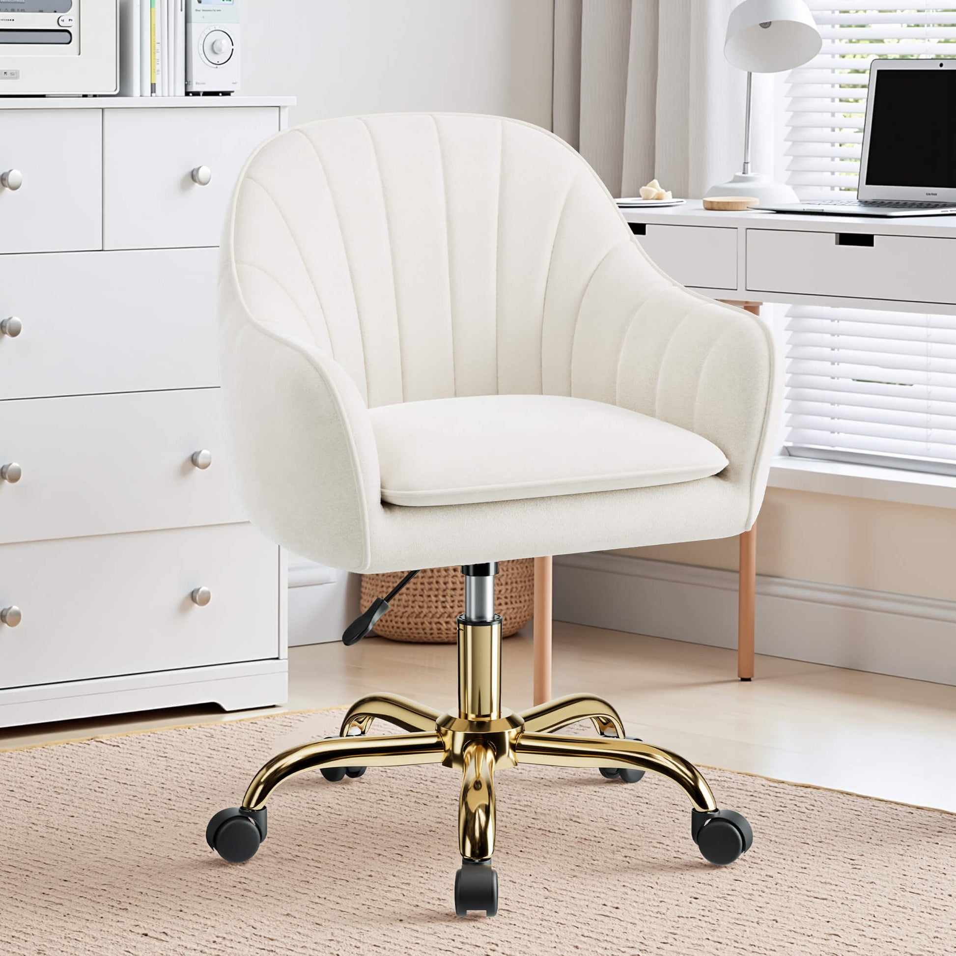 modern dressing chair Homy Casa KANYAN Vanity Chair with Wide Backrest and Wood Legs Modern Style Makeup Chair for Bedroom in Cream in the Makeup Vanity Stools department at Lowes.com