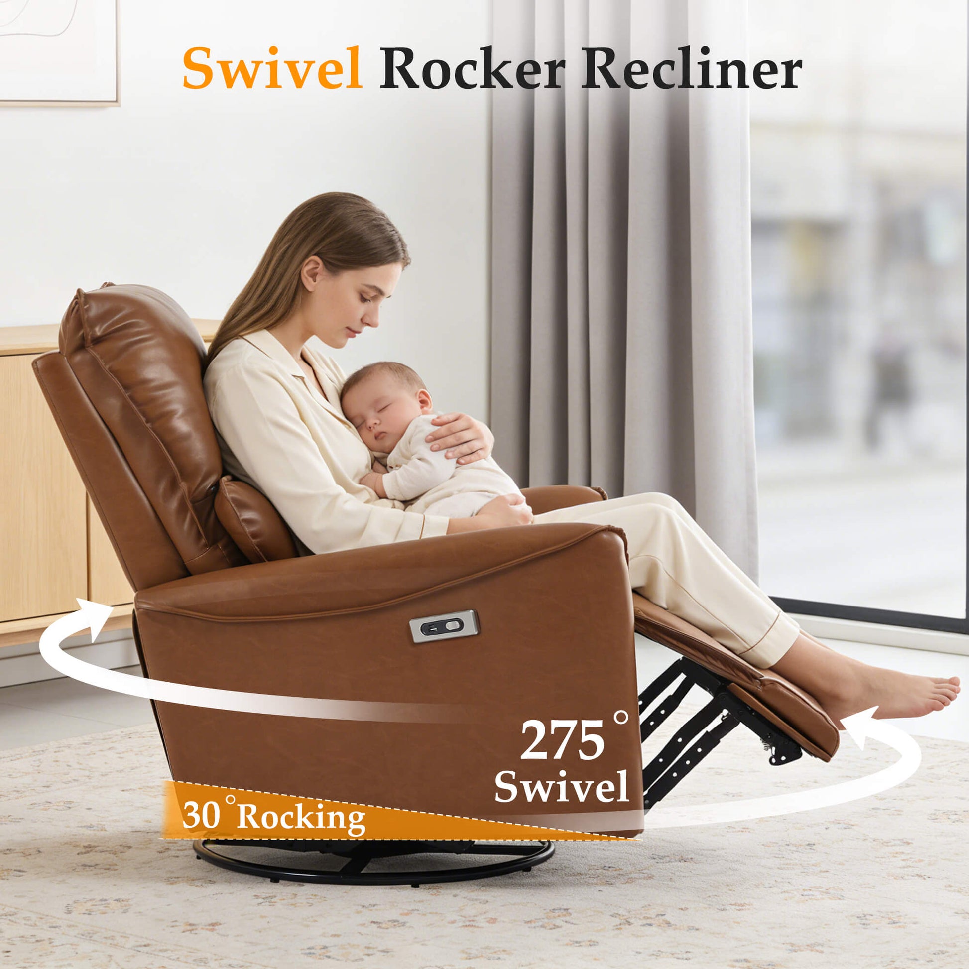 Modern Leather Power Swivel Rocker Recliner Chair