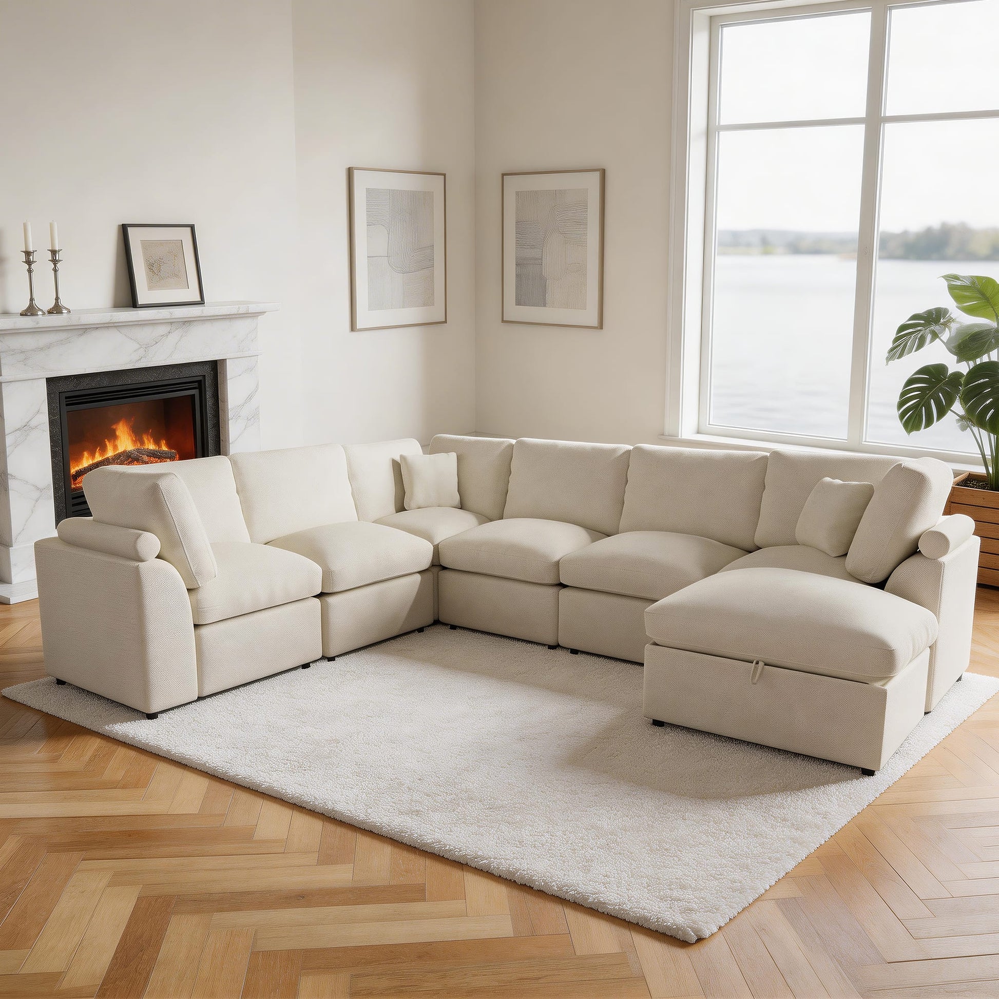 5-seat Modular Sectional Sofa with Hidden Storage