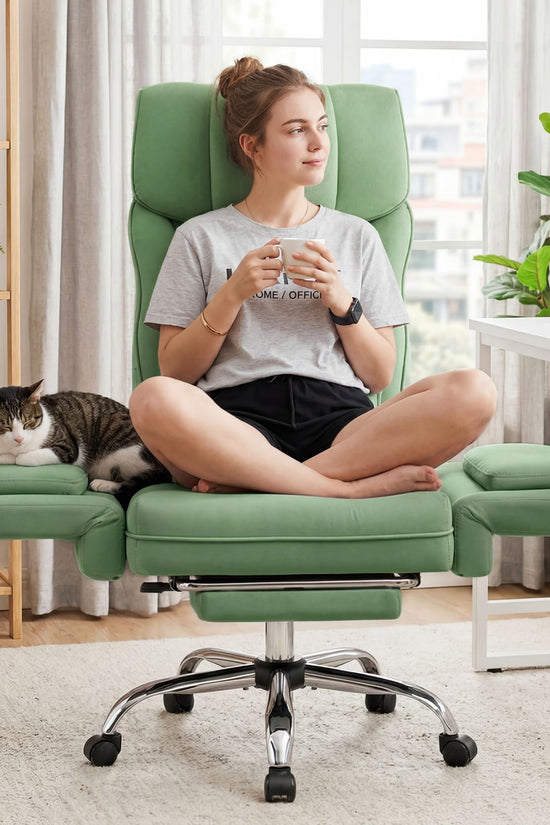 Ergonomic Velvet Office Chair with Wide Cross and Flip-Up Arms