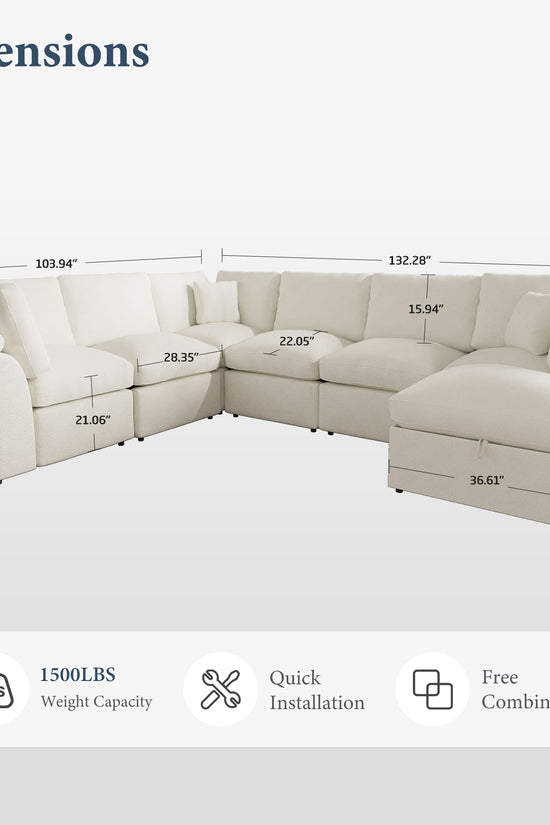 5-seat Modular Sectional Sofa with Hidden Storage