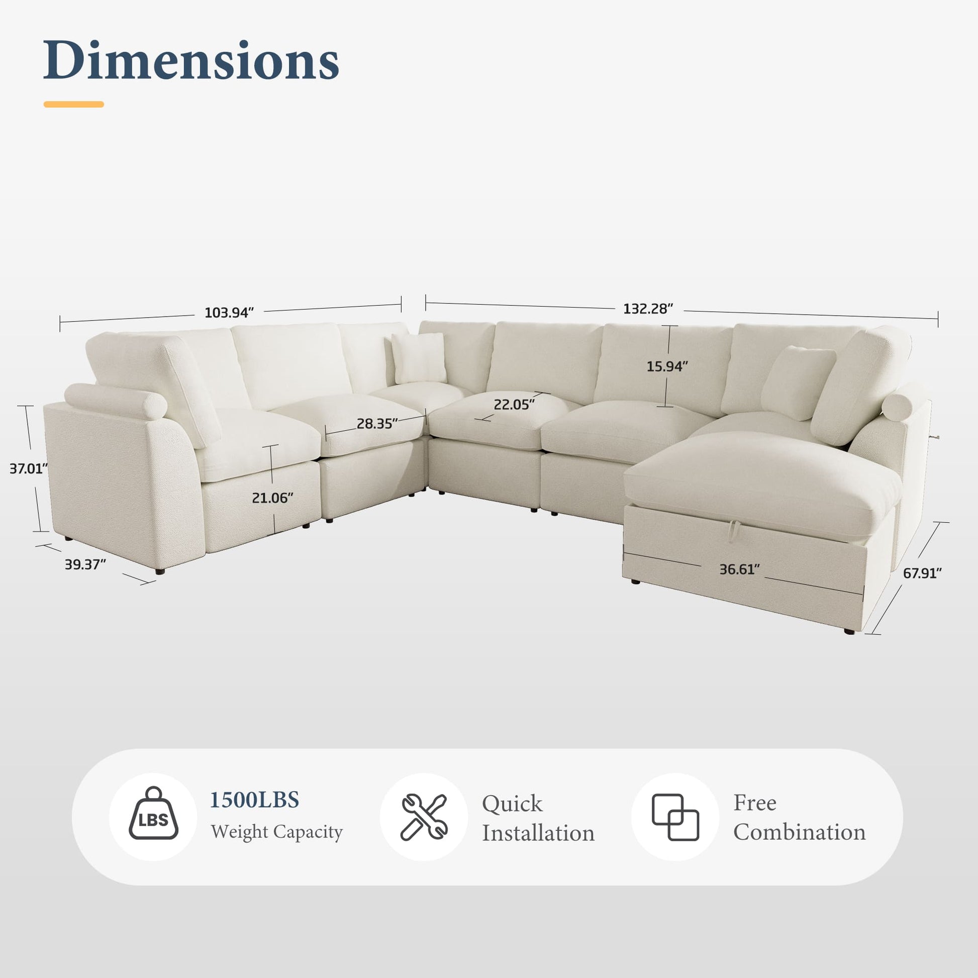 5-seat Modular Sectional Sofa with Hidden Storage