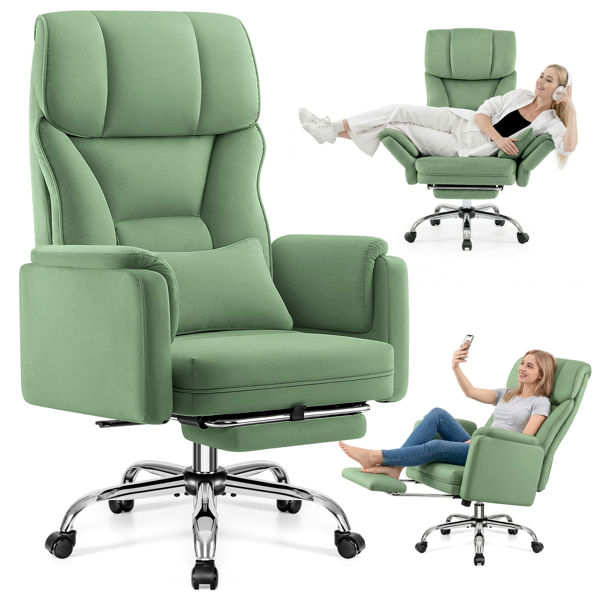 Ergonomic Velvet Office Chair with Wide Cross and Flip-Up Arms