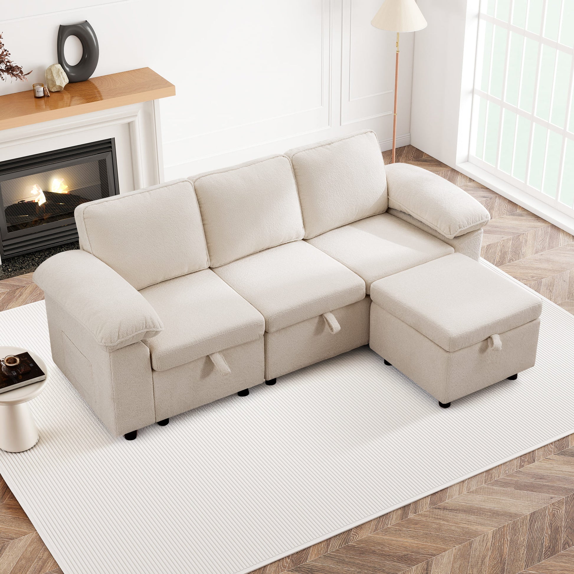 7-Seater Modular Sectional Sofa Couch with Pull-Out Sleeper and Storage