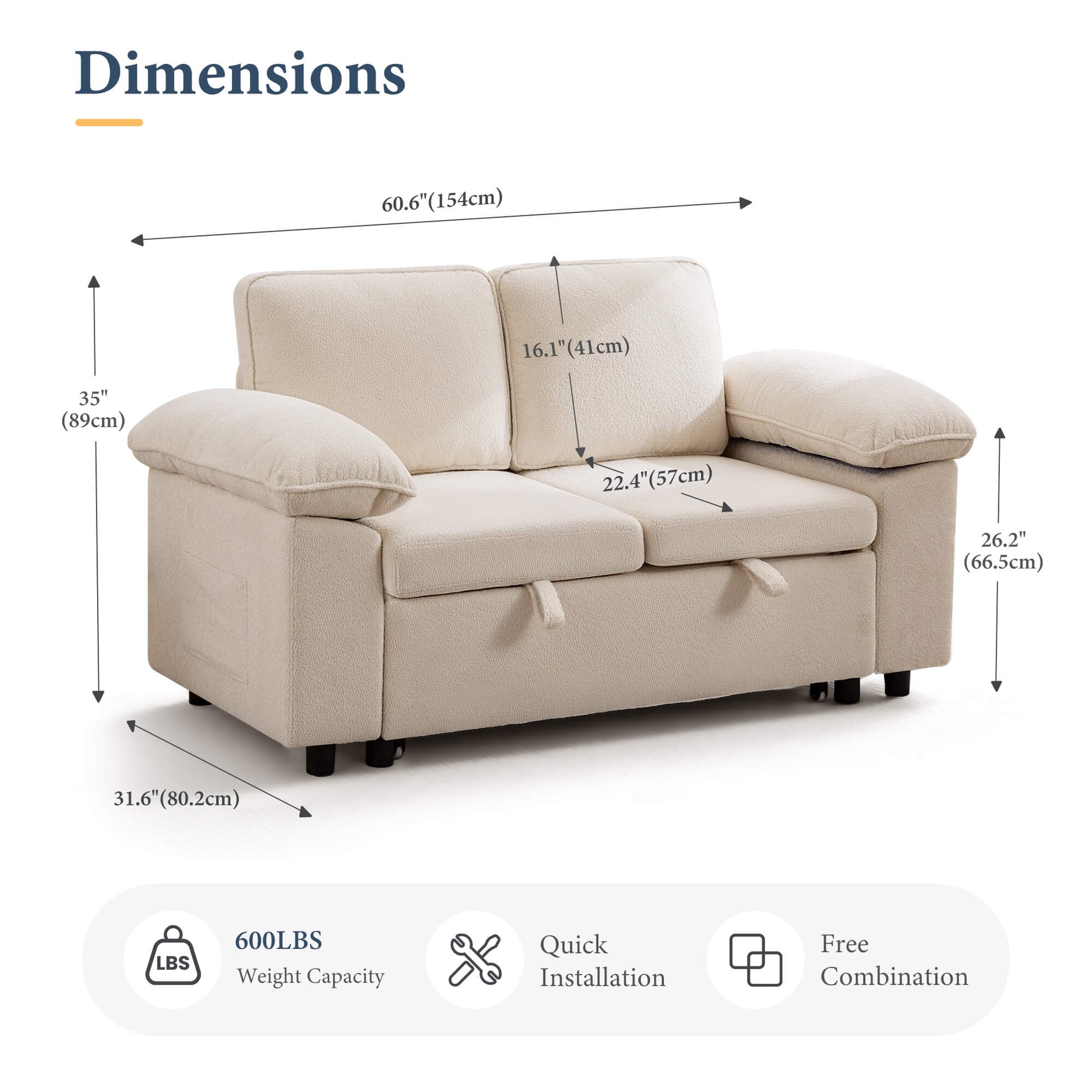 7-Seater Modular Sectional Sofa Couch with Pull-Out Sleeper and Storage
