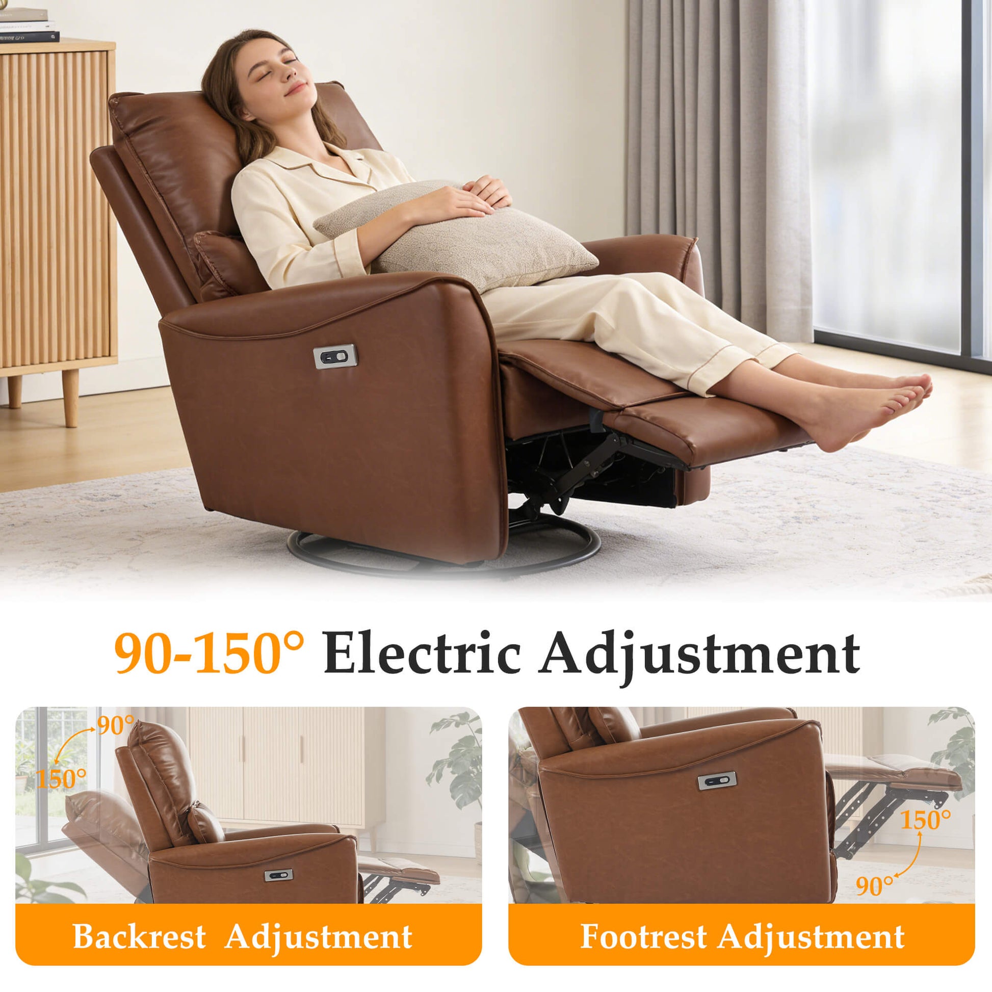 Modern Leather Power Swivel Rocker Recliner Chair