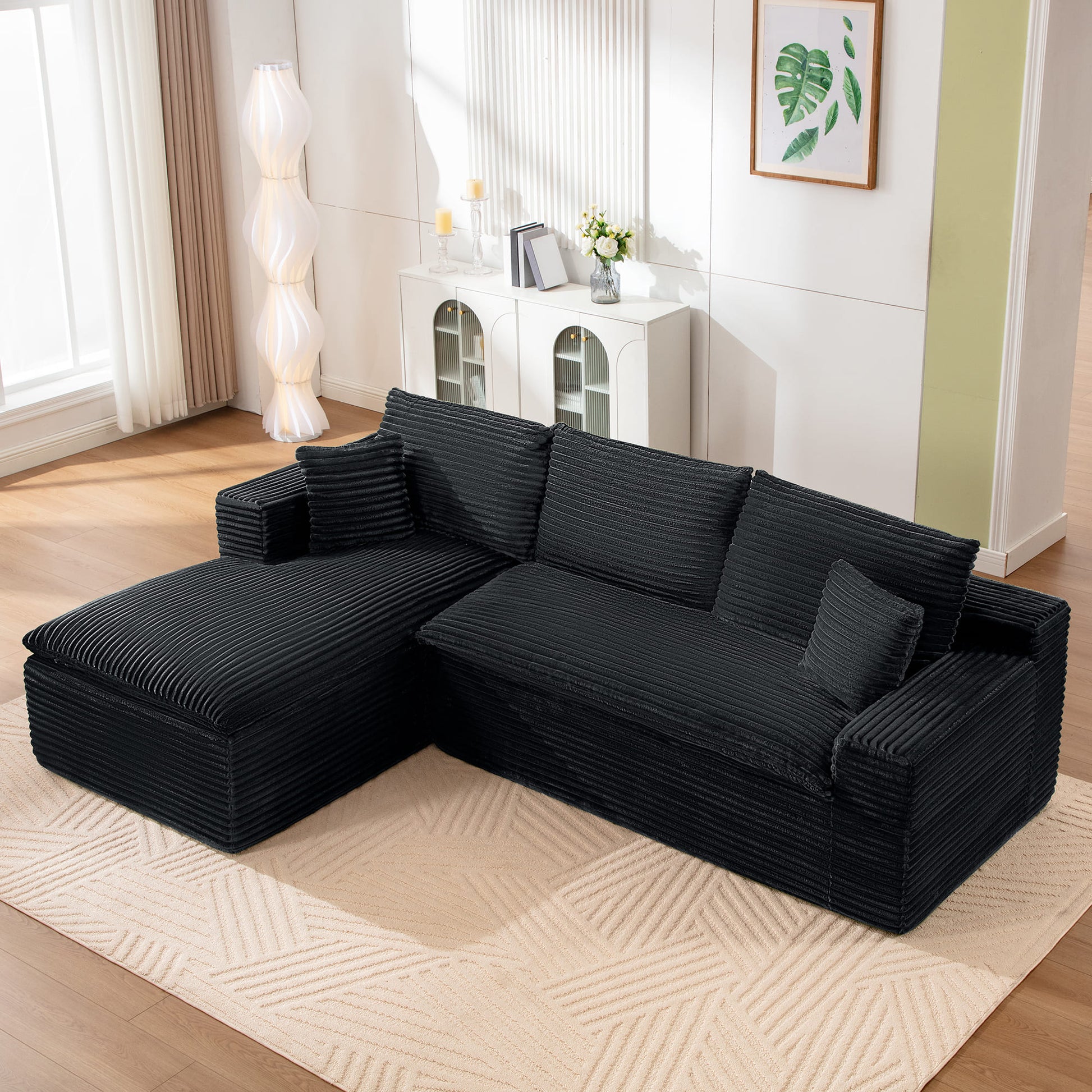 Casual Plush Corduroy L-shape Sectional Sofa