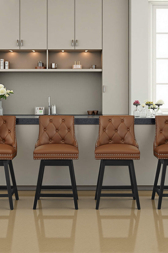 Swivel Bar Stools with Backs and Solid Wood Legs Set of 2