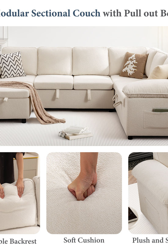 7-Seater Modular Sectional Sofa Couch with Pull-Out Sleeper and Storage