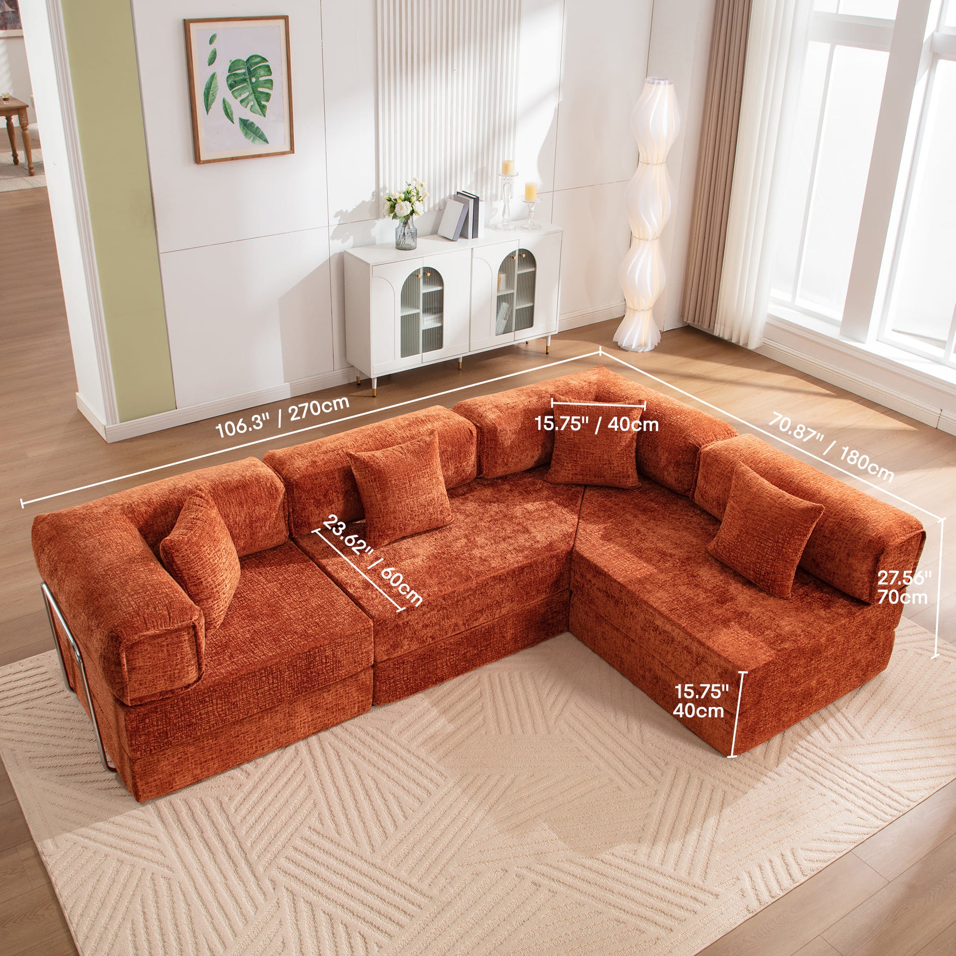 L-Shaped 106.3" W Modular Sectional Sofa Couch