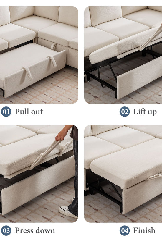 7-Seater Modular Sectional Sofa Couch with Pull-Out Sleeper and Storage