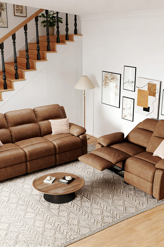 Leather Manual Recliner Sofa with Smooth Recline and Footrest