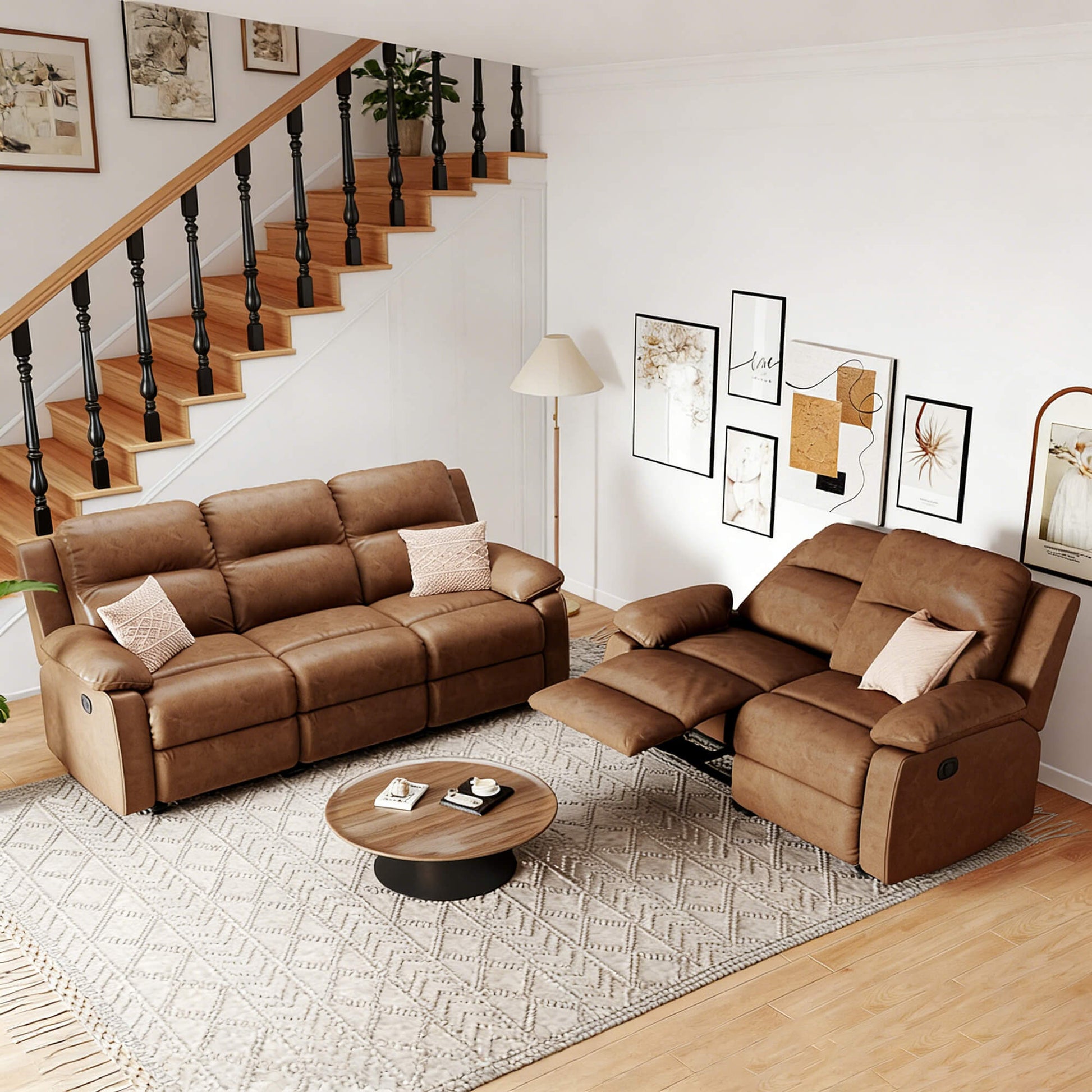 Leather Manual Recliner Sofa with Smooth Recline and Footrest