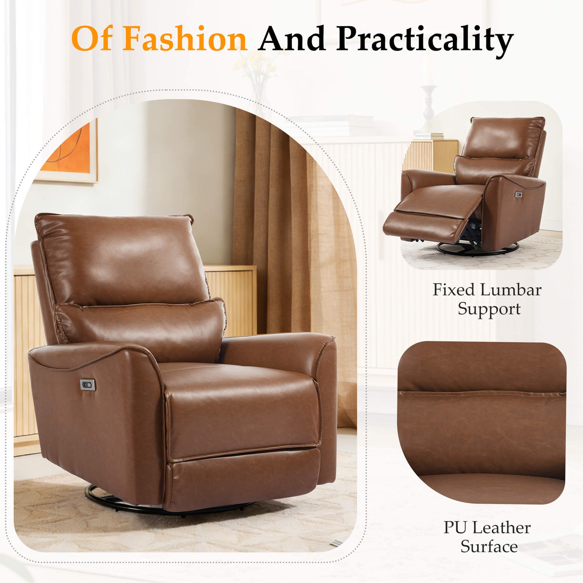Modern Leather Power Swivel Rocker Recliner Chair