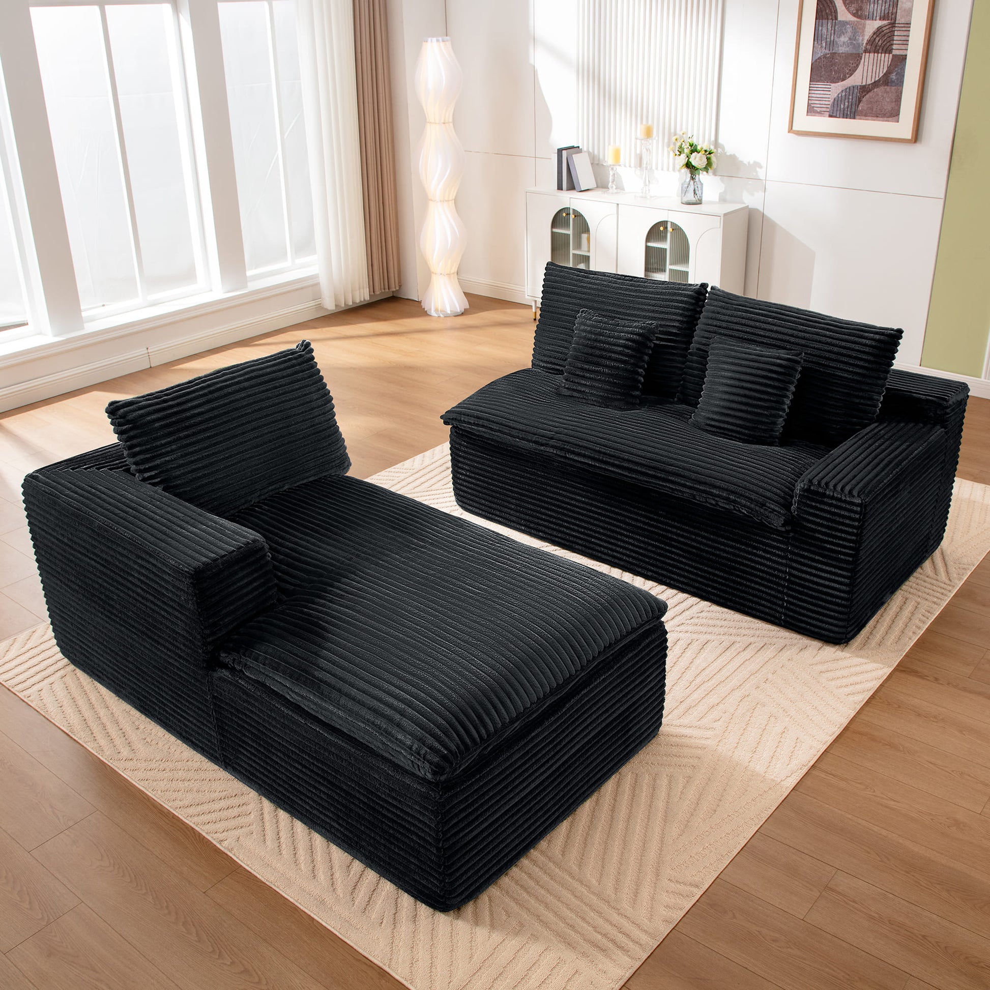 Casual Plush Corduroy L-shape Sectional Sofa
