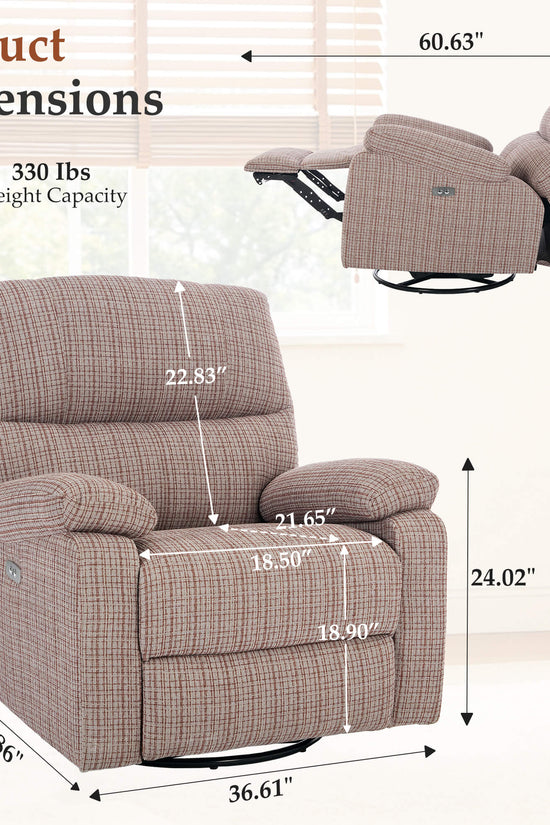 Power Swivel Rocker Recliner Rocking Chair with USB Port Infinite Position