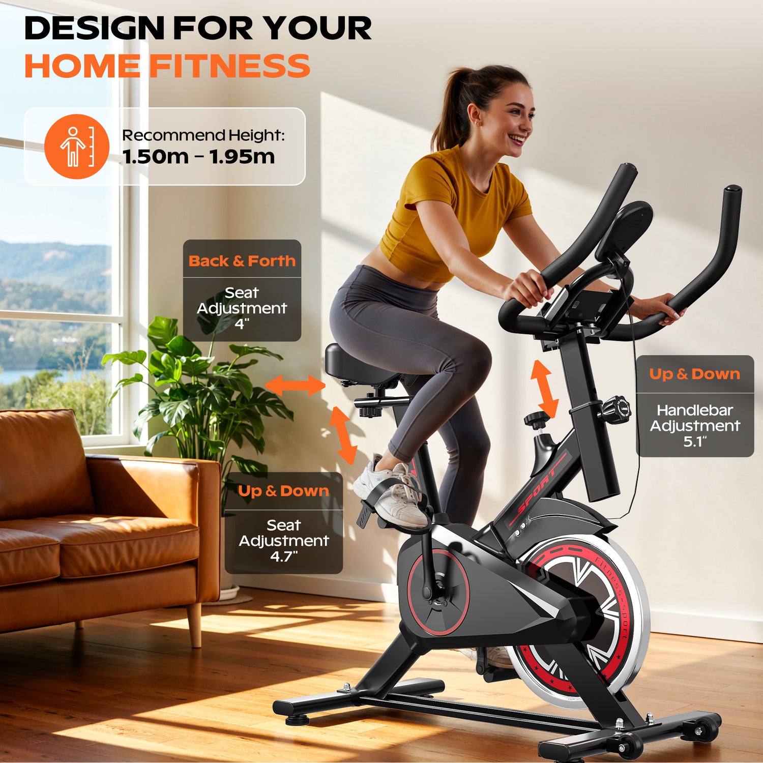 Primy Exercise Bike Indoor Stationary Cycling Bike for Home 300 Lbs Weight Capacity, 100 Resistance Home Cardio Leg Workout with LED Monitor Silent Belt Drive