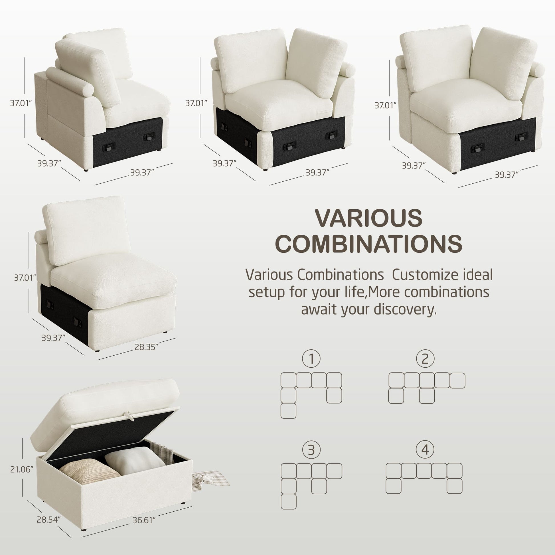 5-seat Modular Sectional Sofa with Hidden Storage