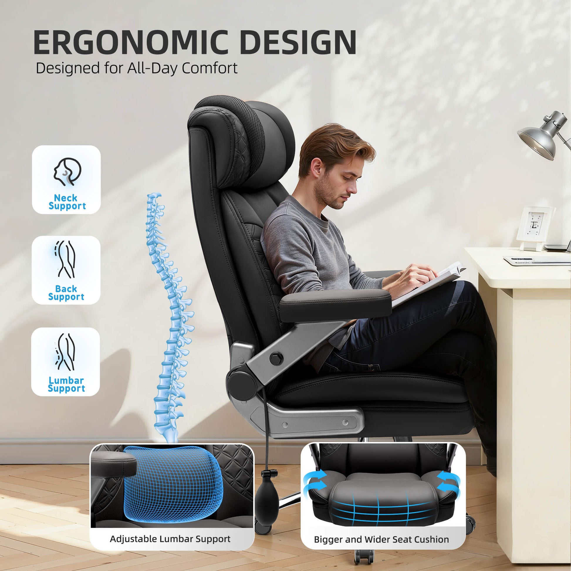 Widened Big and Tall Leather Executive Back Support Office Chair 309