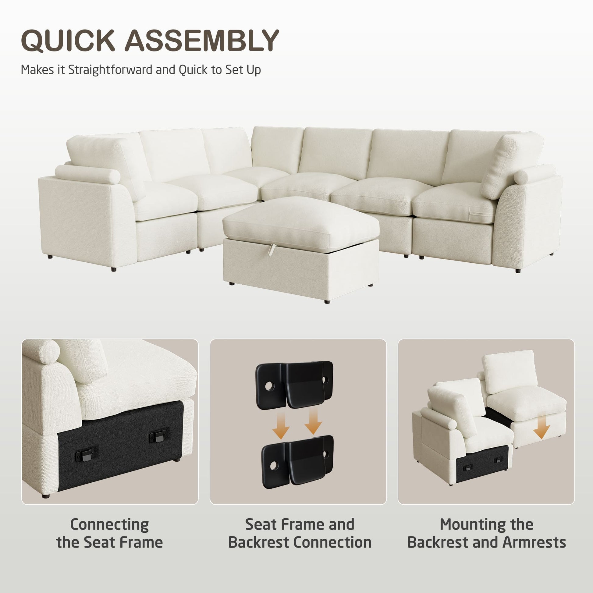 5-seat Modular Sectional Sofa with Hidden Storage