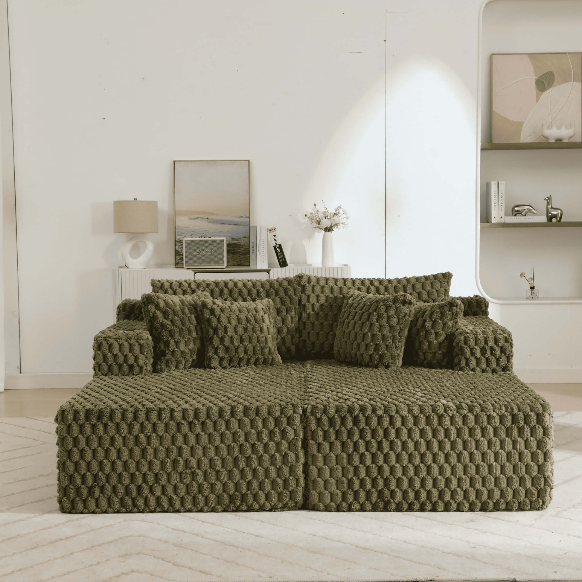 74.8" Oversize Corduroy Double Lounge Chaise Sofa Bed
