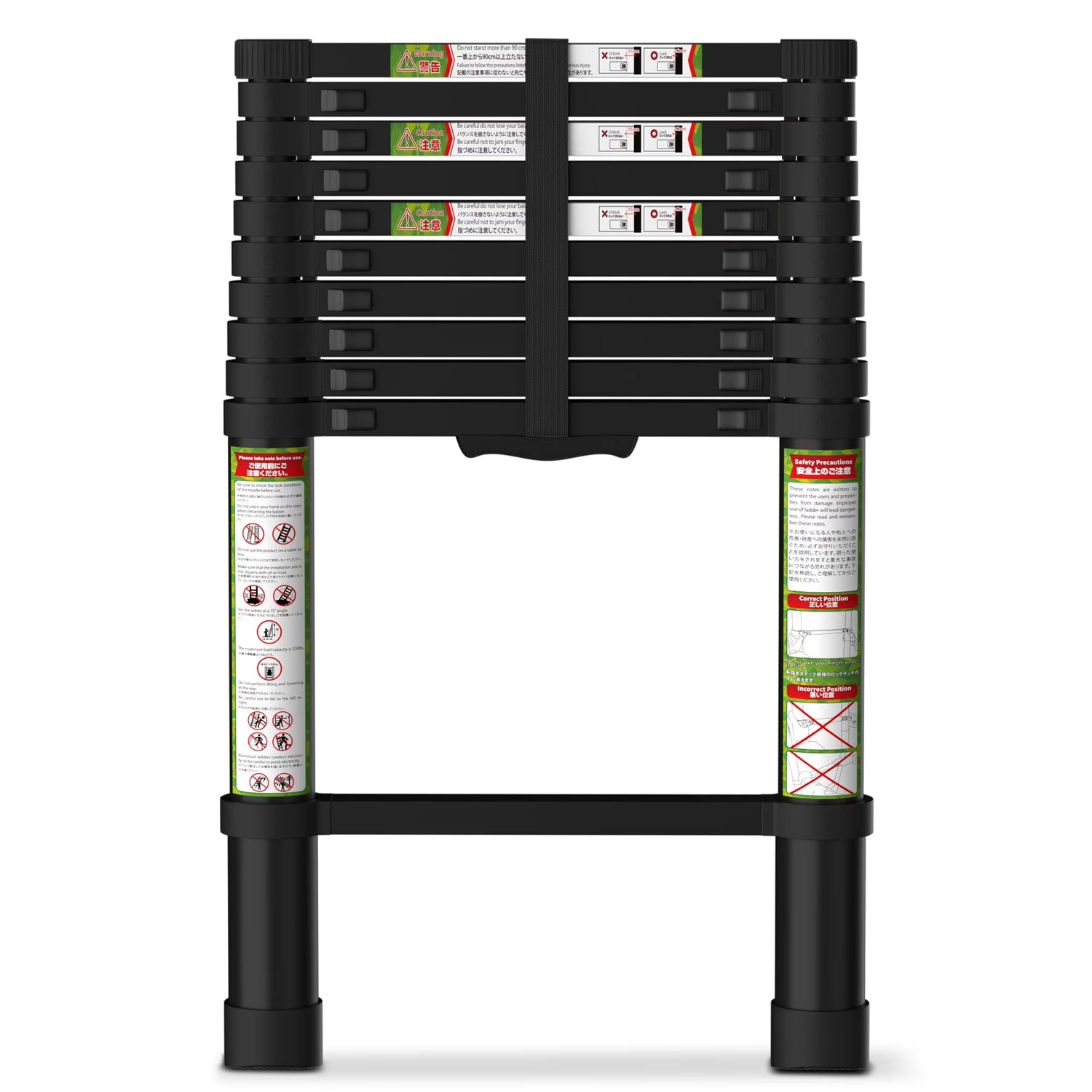 Primy 10.5 FT Telescoping Ladder, Aluminum One-button Retraction Collapsible Extension Ladder, 330 LBS Capacity with Non-slip Feet, Portable Multi-purpose Compact Ladder for Home, RV, Loft