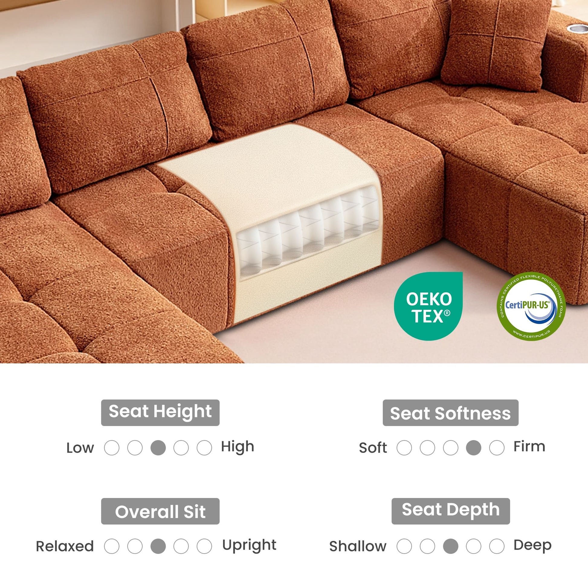 Modular Oversized U-Shaped Deep Seating Sectional Sofa